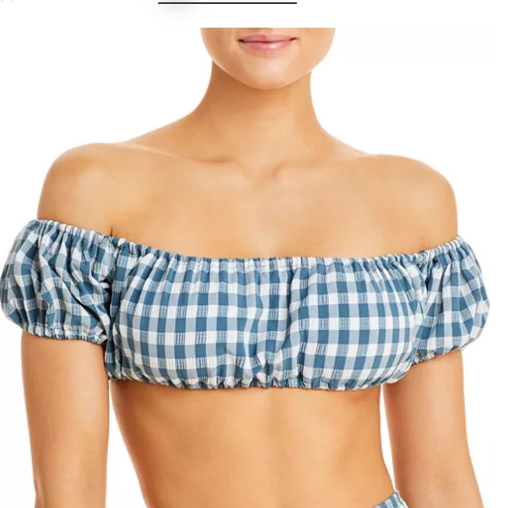NWOT‎ Faithfull the Brand Corsica Bikini Top Swimsuit Gingham Blue  M
